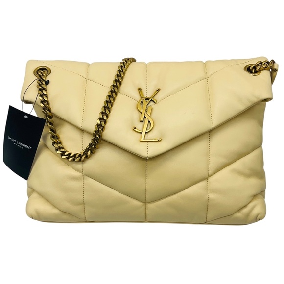 Saint Laurent Handbags - SAINT LAURENT LIGHT YELLOW QUILTED LAMBSKIN LEATHER MEDIUM PUFFER BAG